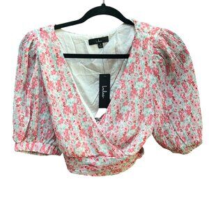NWT Lulus Floral Puff Sleeve Wrap Crop Top With Back Tie Detail Summer Spring‎ M